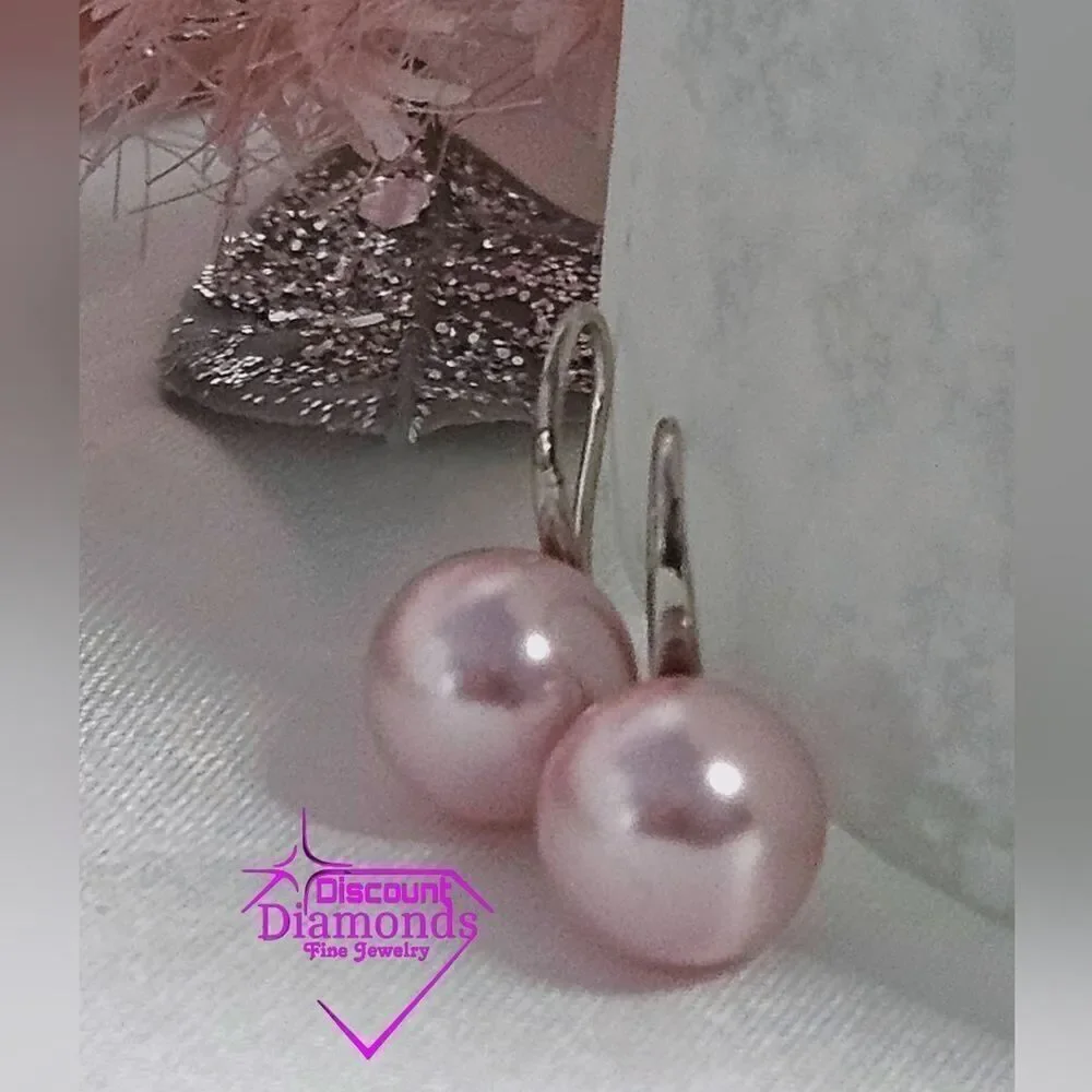 Pink South Sea Shell 8 mm Pearls Sterling Silver Hook Earrings